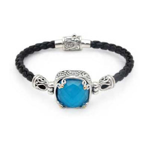 Gold & Silver Bracelet Turquoise Crystal, Cushion 15mm - Deni Jewelry