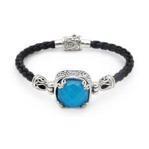 Gold & Silver Bracelet Turquoise Crystal, Cushion 15mm