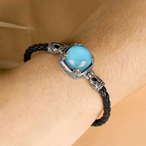 Gold & Silver Bracelet Turquoise Crystal, Cushion 15mm