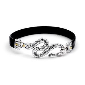 Silver & Gold Bracelet Snake, Blue Topaz Eyes - Deni Jewelry