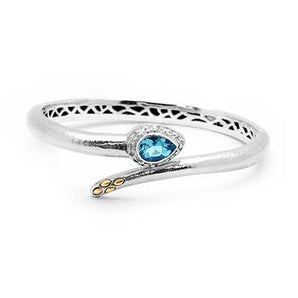 Silver Gold Bracelet Cubic Zirconia Blue Topaz Hammer Motif - Deni Jewelry