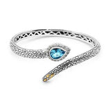 Silver Gold Bracelet Cubic Zirconia Blue Topaz Snake Motif - Deni Jewelry