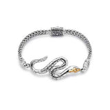 Silver & Gold Biting Snake Bracelet, Emerald Eyes - Deni Jewelry