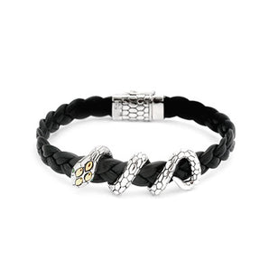 Silver Bracelet Snake, Gold & Stone Eyes - Deni Jewelry