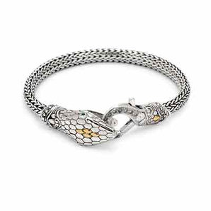 Gold & Silver Snake Bracelet, White Topaz Pave - Deni Jewelry