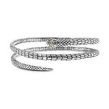 Silver Gold Coil Snake Bangle Emerald Eyes Black Mamba Motif - Deni Jewelry