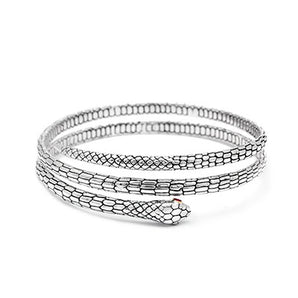 Silver Gold Coil Snake Bangle Garnet Eyes Black Mamba Snake Motif - Deni Jewelry