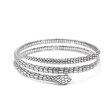 Silver Gold Coil Snake Bangle Garnet Eyes Black Mamba Snake Motif - Deni Jewelry