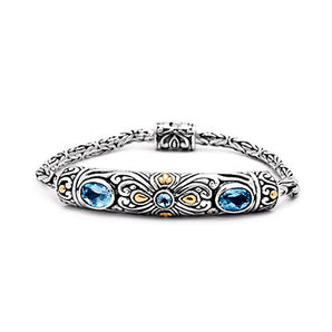 Silver & Gold Bracelet Amethyst, Balinese Motif, Borobudur Chain 3x4 - Deni Jewelry