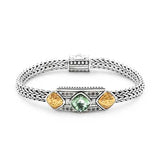 Gold & Silver Bracelet Green Amethyst, Cushion 8mm, White Topaz Pave - Deni Jewelry