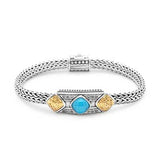 Gold & Silver Bracelet Turquoise Crystal, Cushion 8mm, White Topaz Pave - Deni Jewelry