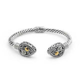 Silver & Gold Cable Cuff Bracelet, Circle Motif, White Topaz Pave - Deni Jewelry