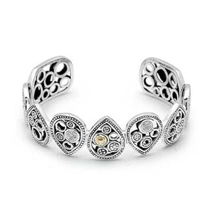 Silver Gold Bracelet Cuff Circle Pear Shape White Topaz - Deni Jewelry