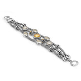 Gold & Silver Bracelet Marquise, 18K Gold Center, White Topaz Pave - Deni Jewelry