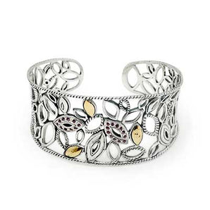 Gold & Silver Cuff Bracelet Marquise, Amethyst Pave - Deni Jewelry