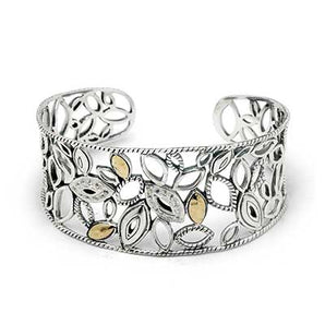 Gold & Silver Cuff Bracelet Marquise, White Topaz Pave - Deni Jewelry