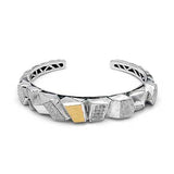 Gold & Silver Cuff Bracelet Geometrical, White Topaz Pave - Deni Jewelry