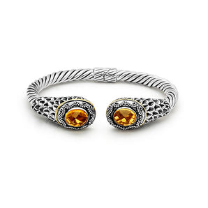 Gold & Silver Cable Bangle Citrine, Oval 8x10 - Deni Jewelry