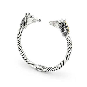 Gold & Silver Cable Bangle, White Topaz Pave - Deni Jewelry