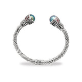 Gold & Silver Cable Bangle Blue Mabe, Pink Topaz Pave - Deni Jewelry