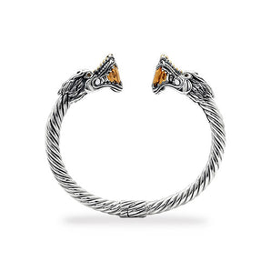 Gold & Silver Cable Bangle Dragon Head, Citrine Eyes - Deni Jewelry