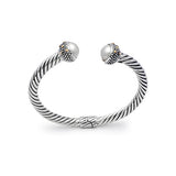 Gold & Silver Cable Cuff Mabe Pearl, Round 10, 18K Gold Hammer - Deni Jewelry