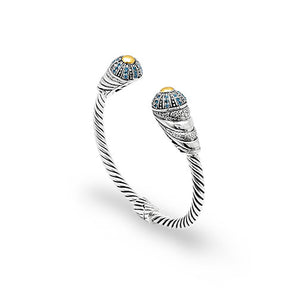 Gold & Silver Cable Cuff Bracelet, Blue Topaz Pave - Deni Jewelry