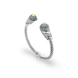 Gold & Silver Cable Cuff Bracelet, Blue Topaz Pave - Deni Jewelry