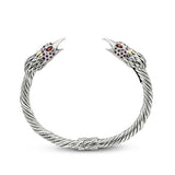 Gold & Silver Cable Bangle Bird Head, Garnet & Amethyst Pave - Deni Jewelry