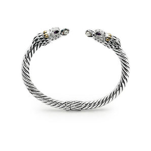 Gold & Silver Cable Bangle Bird Head, Pearl & Amethyst Eyes - Deni Jewelry