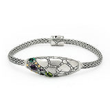 Silver Bracelet Crocodile, Mix Color Stones - Deni Jewelry