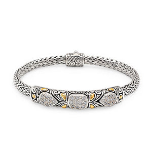 Silver Gold Bracelet White Topaz Pave Tulang Naga Chain 5x7 - Deni Jewelry