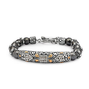Gold Silver Bracelet Hematite White CZ Bali Silver Bead - Deni Jewelry