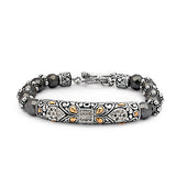 Gold Silver Bracelet Hematite White CZ Bali Silver Bead - Deni Jewelry