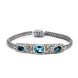 Gold Silver Bracelet Tulang Naga Chain Blue Topaz Stones - Deni Jewelry