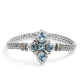 Silver & Gold Bracelet Blue Sky Topaz, Balinese Motif, Tulang Naga Chain 4x6 - Deni Jewelry