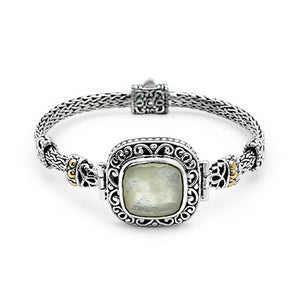 Gold & Silver Bracelet MOP Facet, Cushion 15mm, Tulang Naga Chain 3x5 - Deni Jewelry