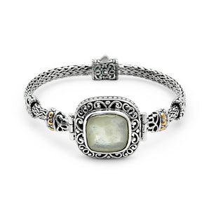 Gold & Silver Bracelet MOP Facet, Cushion 15mm, Tulang Naga Chain 3x5