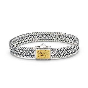 Silver & Gold Bracelet Webbing Chain, Balinese Motif - Deni Jewelry