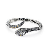Silver & Gold Snake Cuff, Balinese Motif, Blue Topaz, Small Version - Deni Jewelry