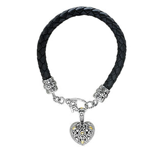 Gold Silver Leather Bracelet Bali Heart Charm - Deni Jewelry
