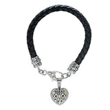 Gold Silver Leather Bracelet Bali Heart Charm - Deni Jewelry