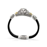 Gold & Silver Leather Bracelet Lion Head, 11mm strap - Deni Jewelry
