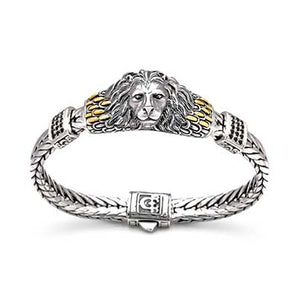 Gold & Silver Bracelet Lion Head, Black Sapphire, Tulang Naga 9x4 - Deni Jewelry