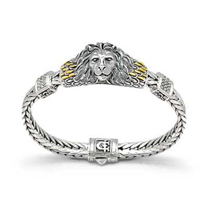 Gold & Silver Bracelet Lion Head, White CZ, Tulang Naga 9x4 - Deni Jewelry