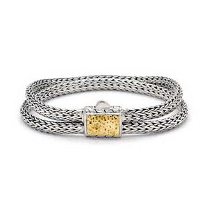 Silver & Gold Hammered Bracelet, Double Tulang Naga 3x5 - Deni Jewelry