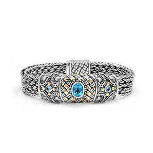 Gold Silver Bracelet Blue Topaz Webbing Motif - Deni Jewelry