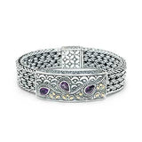 Gold Silver Bracelet Amethyst Balinese Soka Flower Ocean Wave Motif - Deni Jewelry