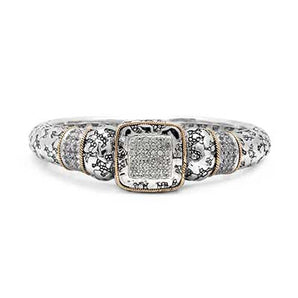 Gold Silver Bangle White Topaz Pave Plaster Texture - Deni Jewelry