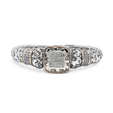 Gold Silver Bangle White Topaz Pave Plaster Texture - Deni Jewelry